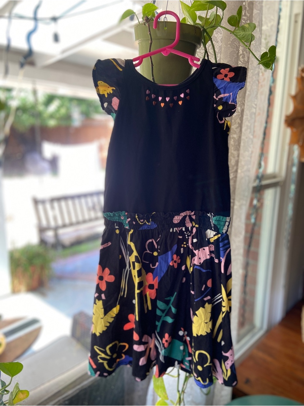 deux par deux Black Dress with Multicolor Floral Print